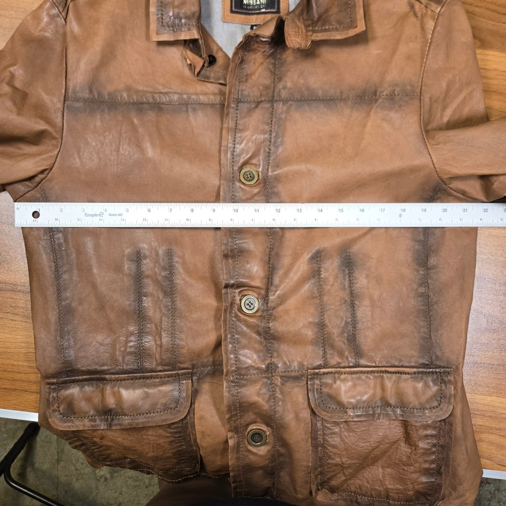 Missani Le Collezioni Mens Brown Distressed Leather Button Front Jacket Size M - Picture 6 of 9
